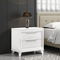 Mory Nightstand, 2 Drawers, Embossed Herringbone Pattern White, Chrome -BM328577