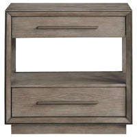 Lyni Nightstand, 2 Storage Drawers, Open Shelf, Washed Oak Brown -BM328583