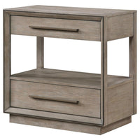 Lyni Nightstand, 2 Storage Drawers, Open Shelf, Washed Oak Brown -BM328583