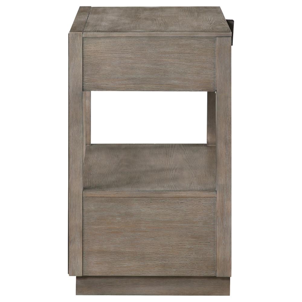 Lyni Nightstand, 2 Storage Drawers, Open Shelf, Washed Oak Brown -BM328583