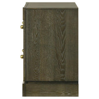Seon Nightstand, 2 Drawers with Brass Knobs, Dark Cocoa Brown Wood -BM328598