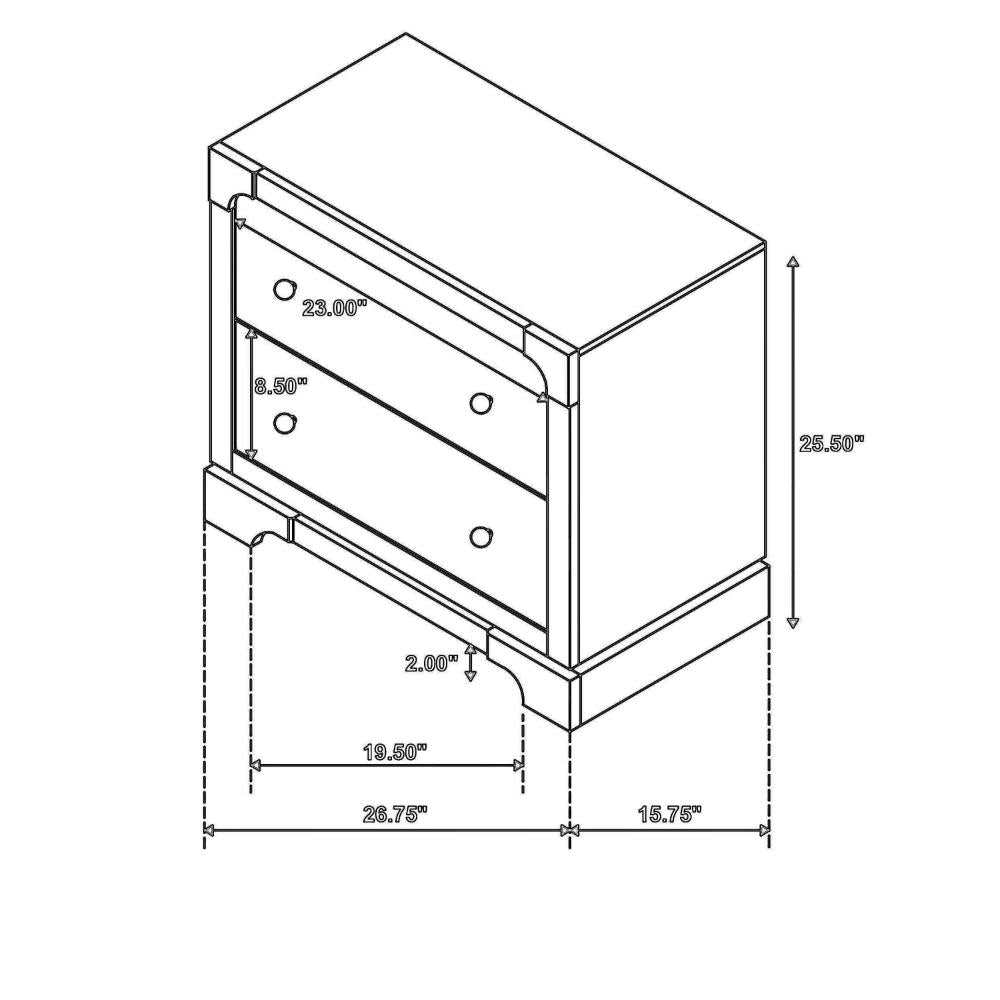 Seon Nightstand, 2 Drawers with Brass Knobs, Dark Cocoa Brown Wood -BM328598