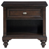 Meon Nightstand w Drawer and Open Cubby Shelf, Dark Oak Brown Wood -BM328604