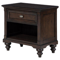 Meon Nightstand w Drawer and Open Cubby Shelf, Dark Oak Brown Wood -BM328604