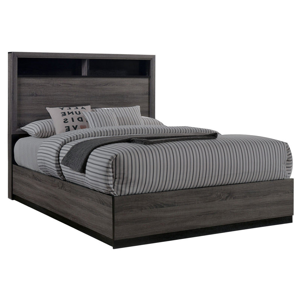 Zo 4 Piece King Size Bedroom Set, Two Tone Gray and Black Trims - BM328607