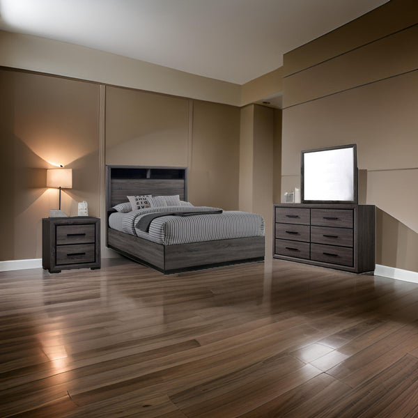 Zo 4 Piece King Size Bedroom Set, Two Tone Gray and Black Trims - BM328607