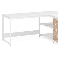 L Shaped Computer Office Desk, 3 Drawer, 2 White Metal Shelves 59 Inch -BM328608