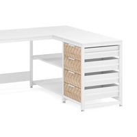 L Shaped Computer Office Desk, 3 Drawer, 2 White Metal Shelves 59 Inch -BM328608