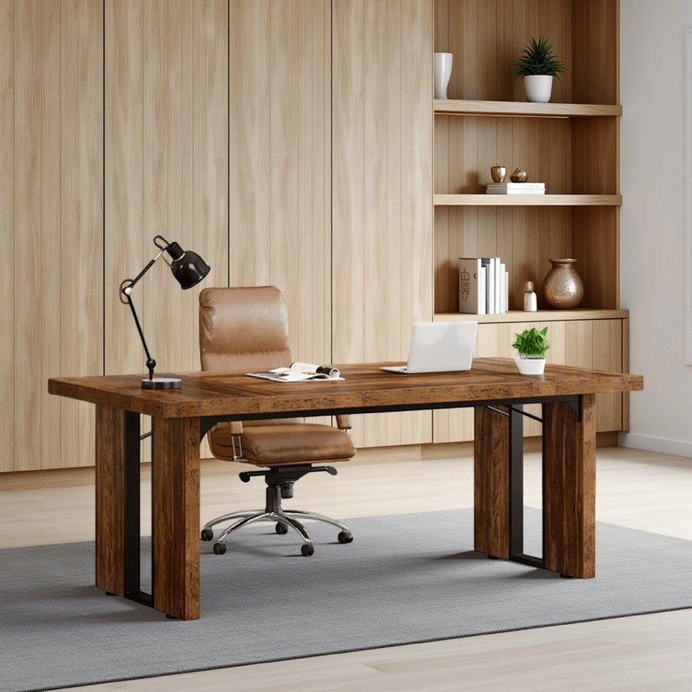 Ada Conference Table, 71 Inch Brown Rectangular, Black Metal Frame -BM328609