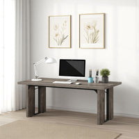 Ada Executive Office Desk, 71 Inch Rectangular Gray Top, Black Metal -BM328610