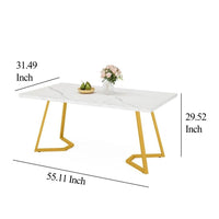 Computer Office Desk, 55 Inch Painted Gold Metal, White Faux Marble -BM328611