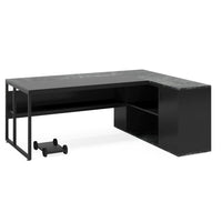 Executive Office Desk, 71 Inch Gray L Shape, 2 Shelves, Black Metal -BM328612