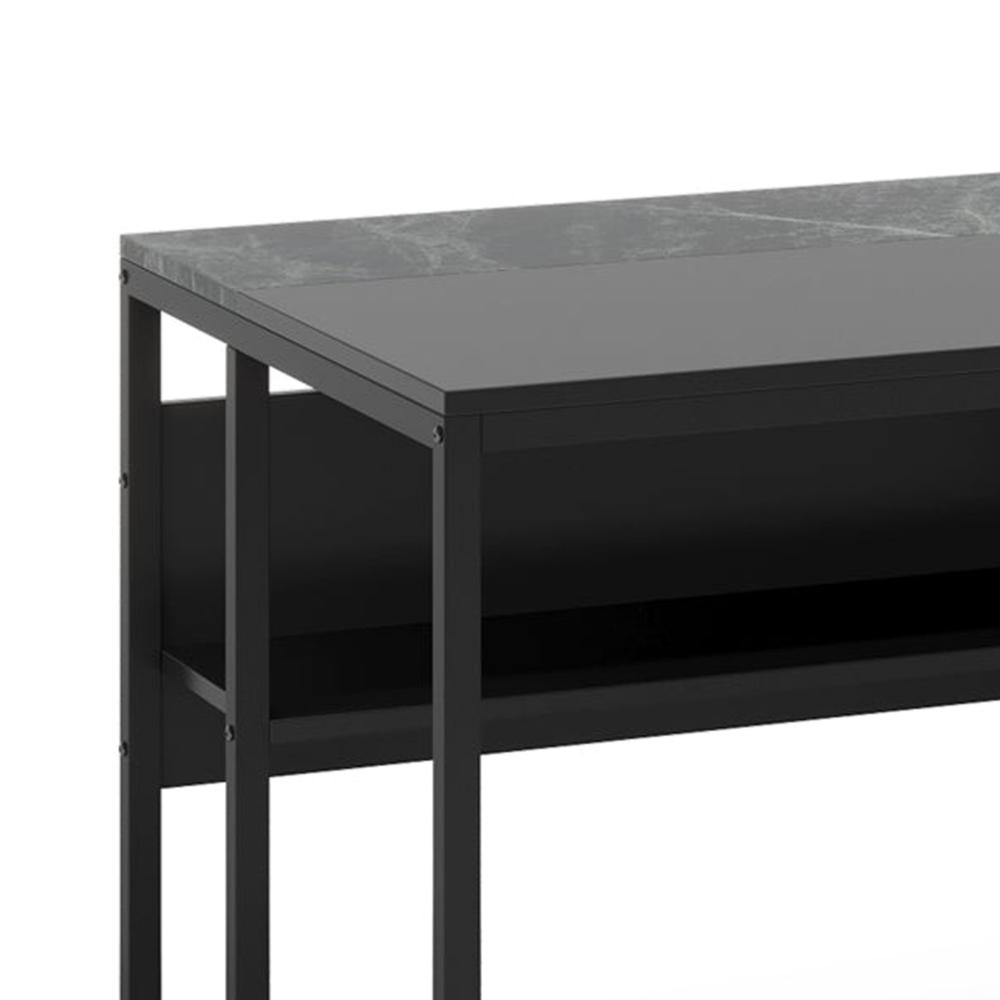 Executive Office Desk, 71 Inch Gray L Shape, 2 Shelves, Black Metal -BM328612