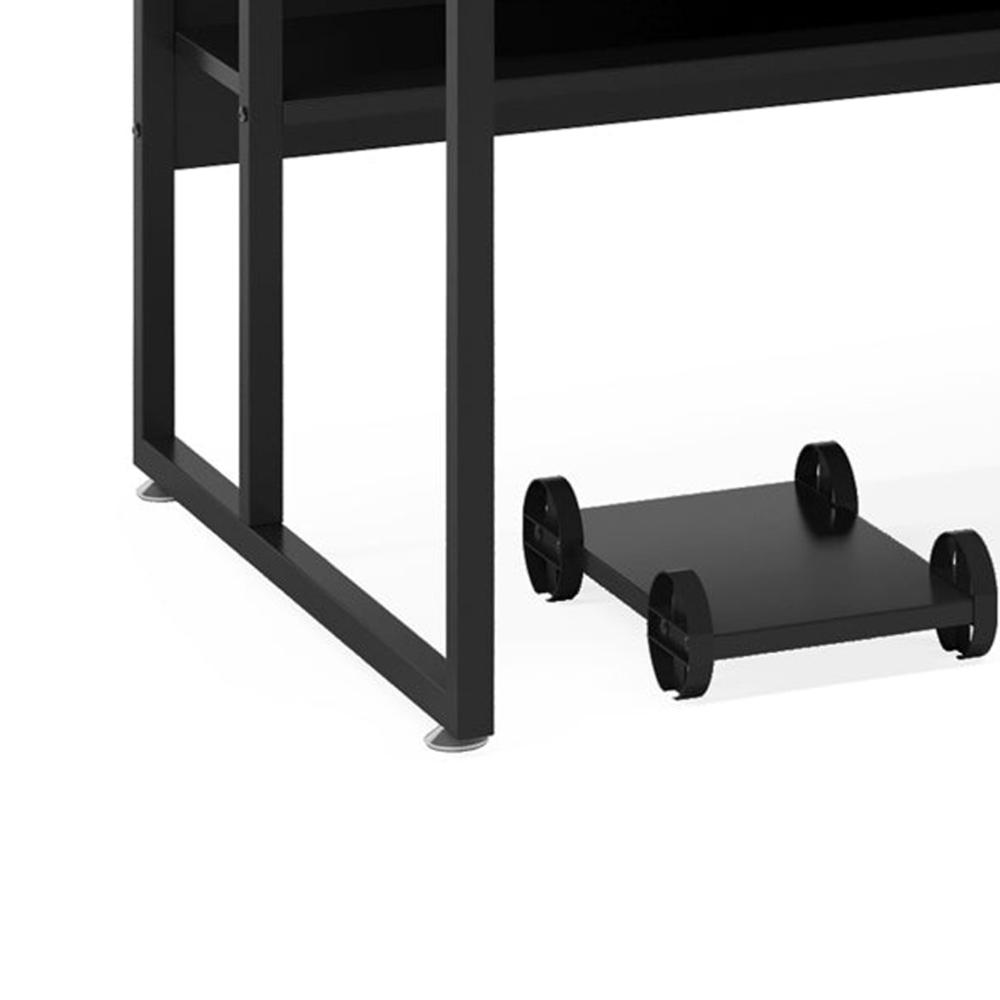 Executive Office Desk, 71 Inch Gray L Shape, 2 Shelves, Black Metal -BM328612