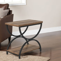 End Table, 24 Inch Rectangular Brown Top, Black Metal Half Round Base -BM328615