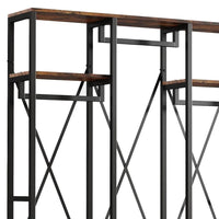 Garment Rack, 3 Black Metal Rods, 5 Rustic Brown Shelves, 72 Inch -BM328617