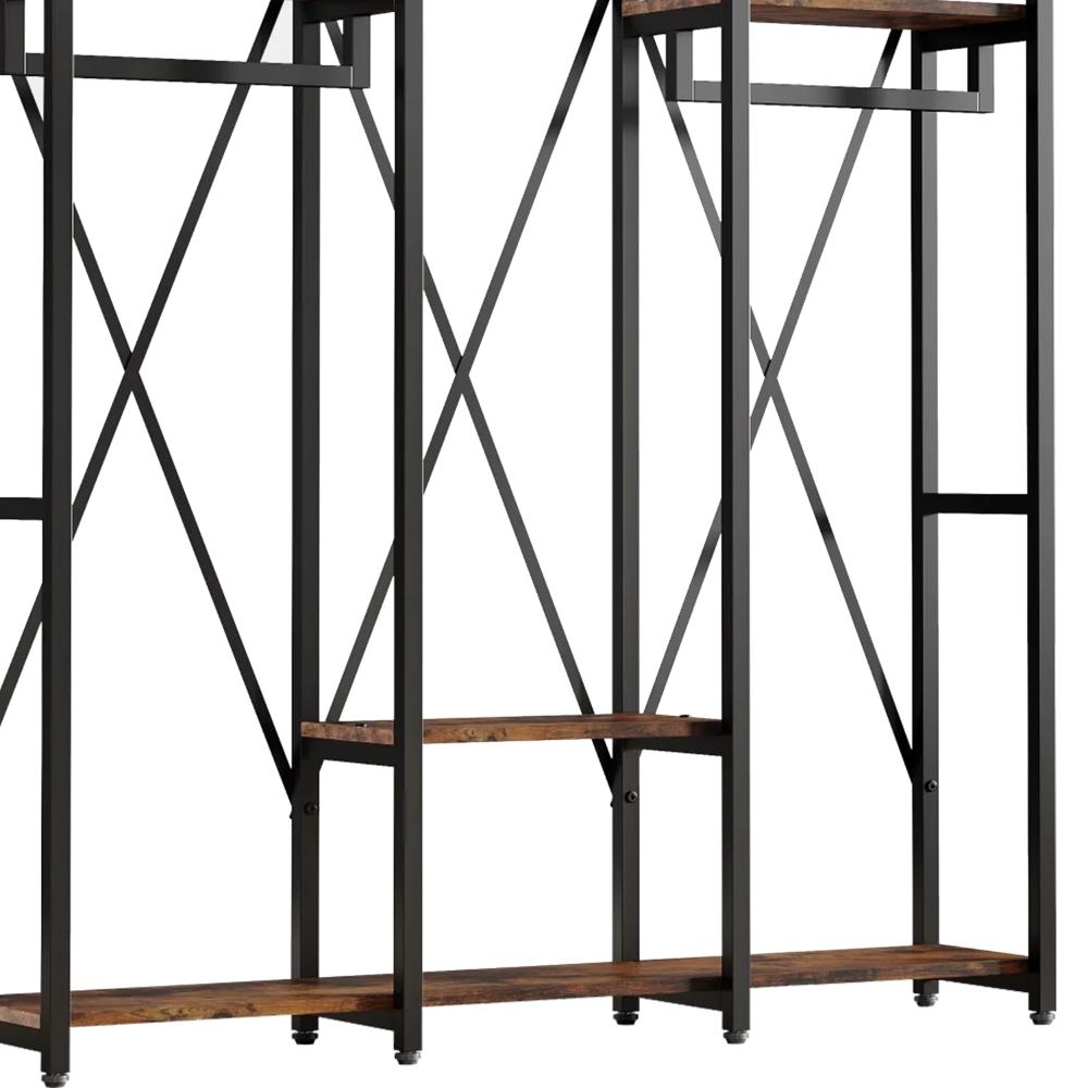 Garment Rack, 3 Black Metal Rods, 5 Rustic Brown Shelves, 72 Inch -BM328617