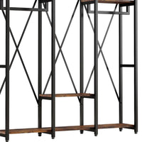 Garment Rack, 3 Black Metal Rods, 5 Rustic Brown Shelves, 72 Inch -BM328617