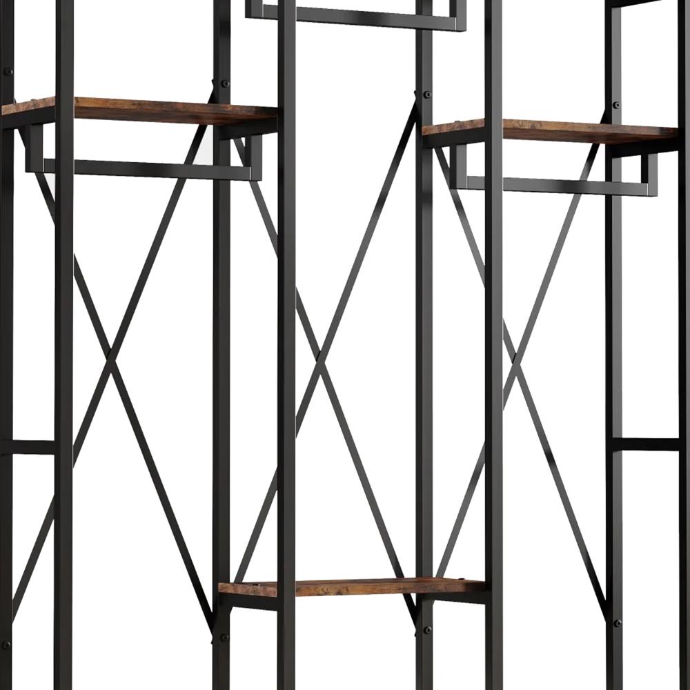 Garment Rack, 3 Black Metal Rods, 5 Rustic Brown Shelves, 72 Inch -BM328617