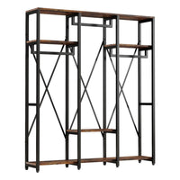 Garment Rack, 3 Black Metal Rods, 5 Rustic Brown Shelves, 72 Inch 