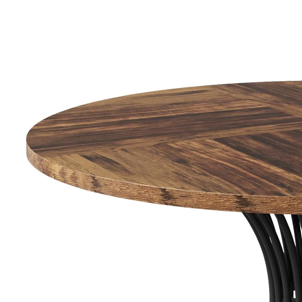 Dining Table, Round Brown Top, Black Hourglass Metal Base, 47 Inch -BM328619