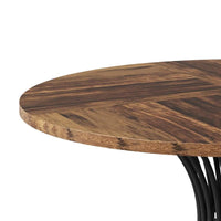 Dining Table, Round Brown Top, Black Hourglass Metal Base, 47 Inch -BM328619