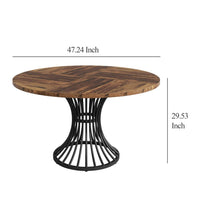 Dining Table, Round Brown Top, Black Hourglass Metal Base, 47 Inch -BM328619