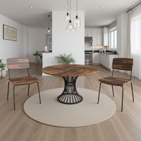 Dining Table, Round Brown Top, Black Hourglass Metal Base, 47 Inch -BM328619