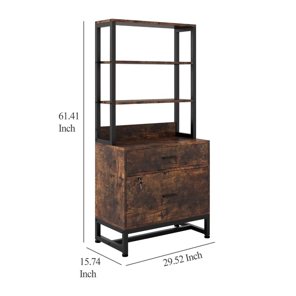 File Cabinet, 2 Drawer with Locks, 3 Shelves, Black Metal 61 Inch -BM328621