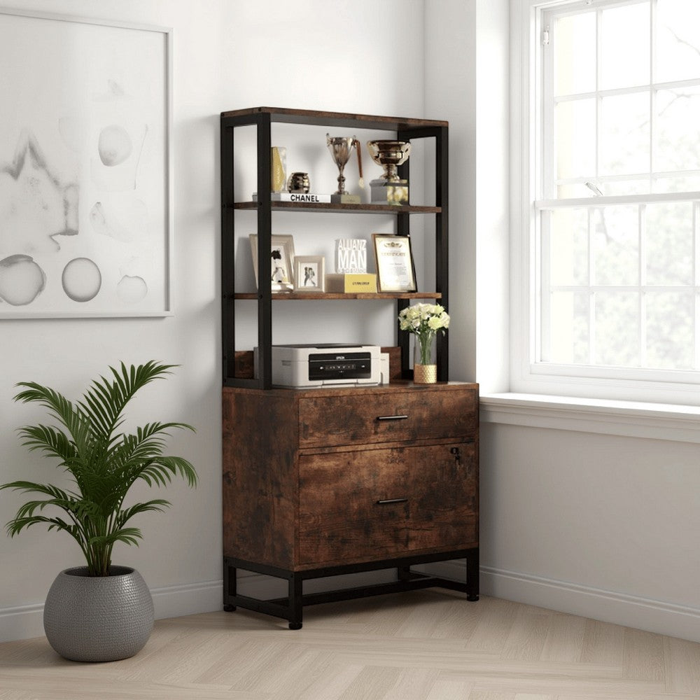 File Cabinet, 2 Drawer with Locks, 3 Shelves, Black Metal 61 Inch -BM328621