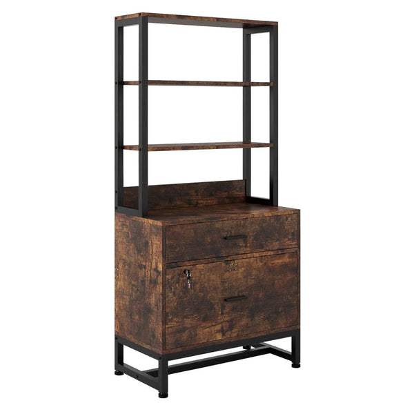 File Cabinet, 2 Drawer with Locks, 3 Shelves, Black Metal 61 Inch