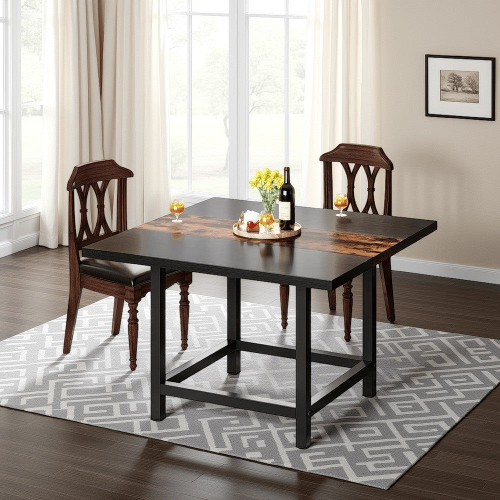 Conference Dining Table, Brown Rectangular, Black Metal Frame, 39 Inch -BM328622
