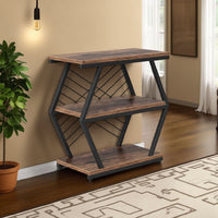 Side End Table, 3 Tier Brown Wood Shelves, Black Metal Frame, 26 Inch -BM328623