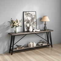Console Sofa Table, Gray Rectangular Top, Black Metal Frame, 71 Inch -BM328624