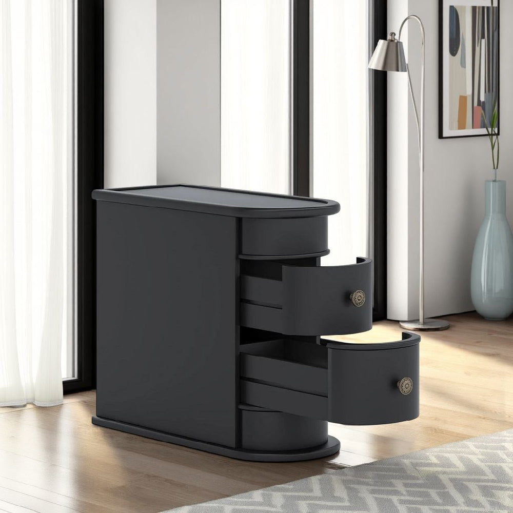 Side End Table, C Black Frame, Silver Metal Knobs 2 Drawer, 24 Inch -BM328625