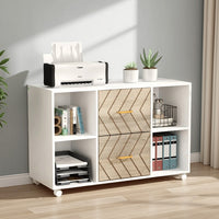 File Cabinet, 4 Storage Shelves, 2 Brown Drawers, Wheel Base 39 Inch -BM328628