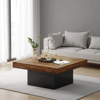 Coffee Table, Square Brown, Black Base with LED Lighting, 35 Inch -BM328629
