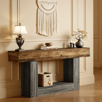 Console Table, Brown Rectangular Top, Gray U Shape Base, 63 Inch -BM328630