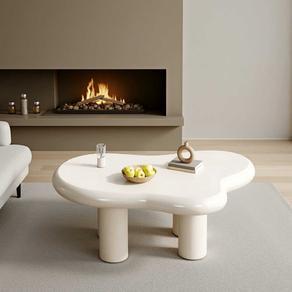 Coffee Table, Cloud Shaped Top, Modern Soft White Finish, 39 Inch -BM328632