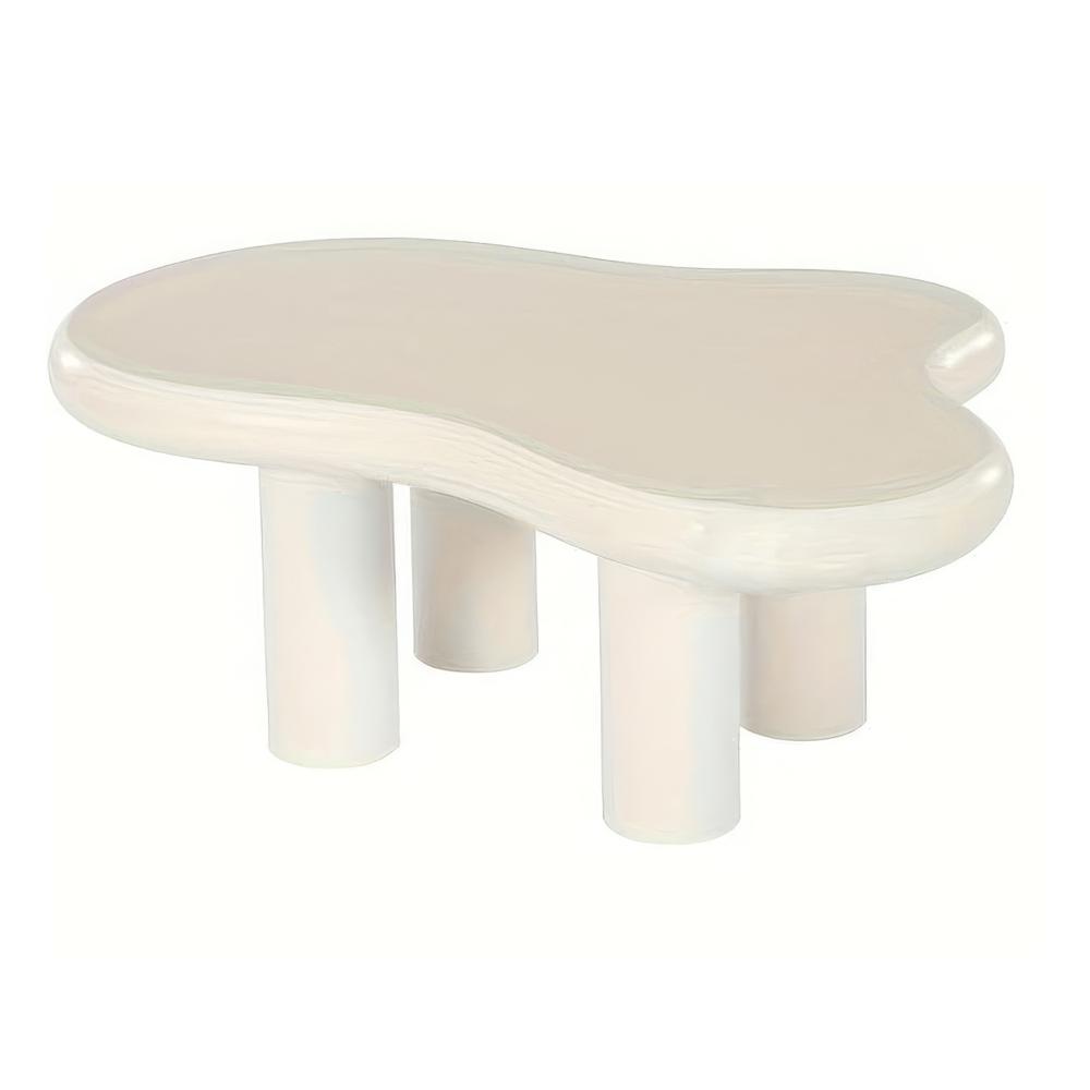 Coffee Table, Cloud Shaped Top, Modern Soft White Finish, 39 Inch