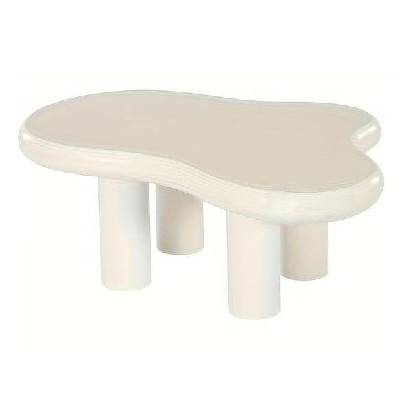 Coffee Table, Cloud Shaped Top, Modern Soft White Finish, 39 Inch