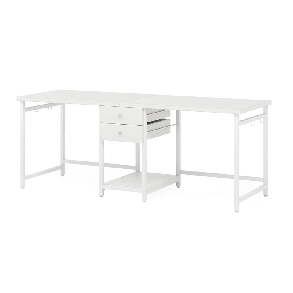 Office Desk, 78 Inch Glossy White, Metal Legs, 2 Drawers 1 Shelf -BM328634