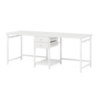 Office Desk, 78 Inch Glossy White, Metal Legs, 2 Drawers 1 Shelf -BM328634