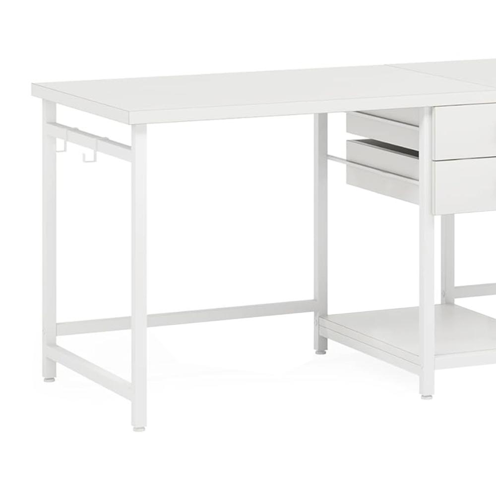 Office Desk, 78 Inch Glossy White, Metal Legs, 2 Drawers 1 Shelf -BM328634