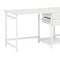 Office Desk, 78 Inch Glossy White, Metal Legs, 2 Drawers 1 Shelf -BM328634
