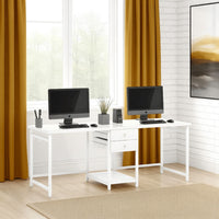 Office Desk, 78 Inch Glossy White, Metal Legs, 2 Drawers 1 Shelf -BM328634