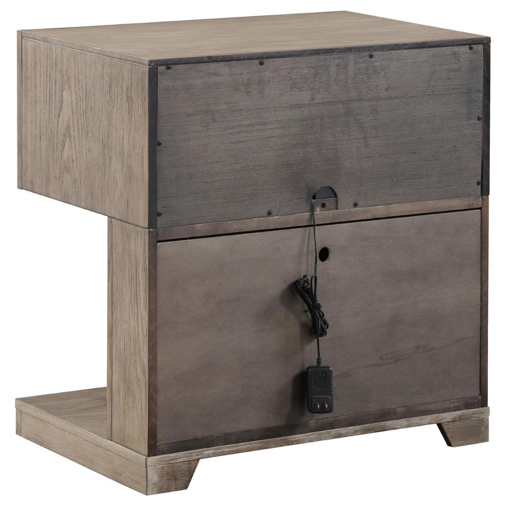 Keno Nightstand, 27 Inch Brown Acacia Wood, Storage Drawer, LED Light -BM328638