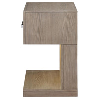 Keno Nightstand, 27 Inch Brown Acacia Wood, Storage Drawer, LED Light -BM328638