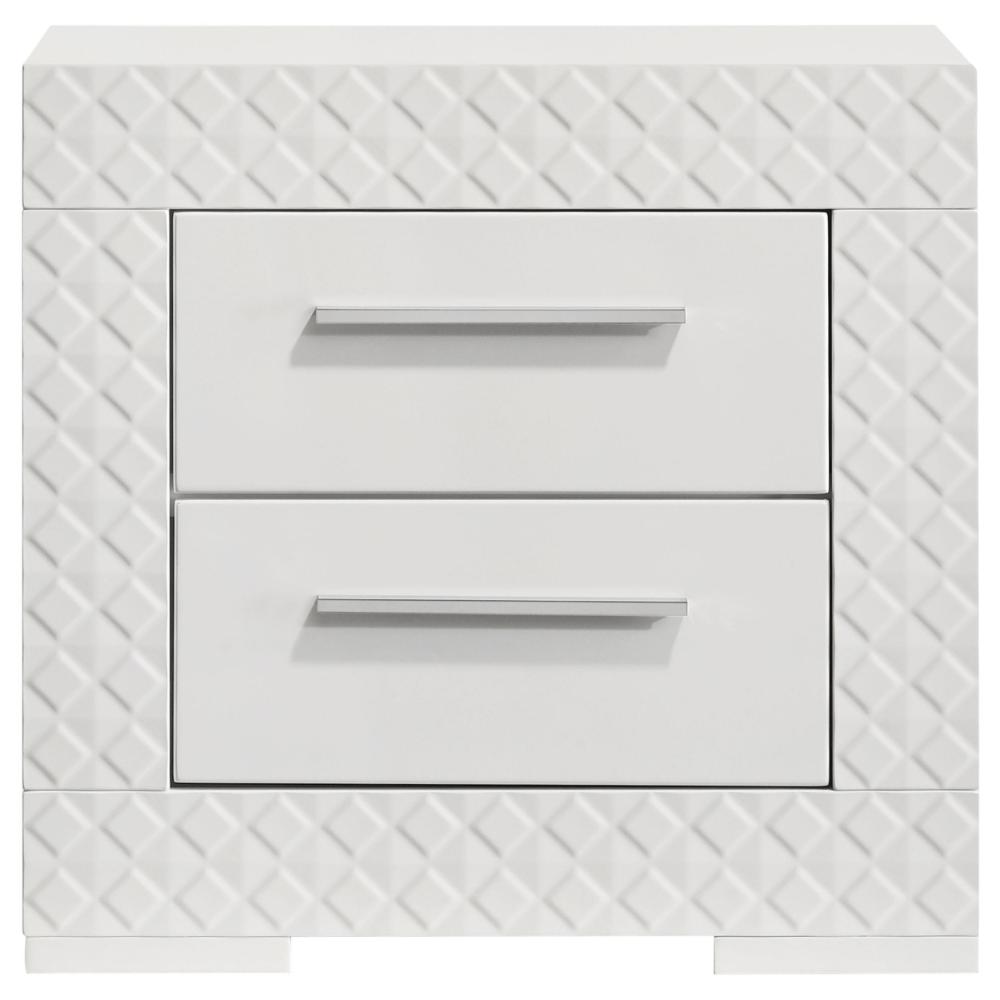 Ivon Nightstand, 2 Drawers, 26 Inch Modern Glossy White Solid Hardwood -BM328643