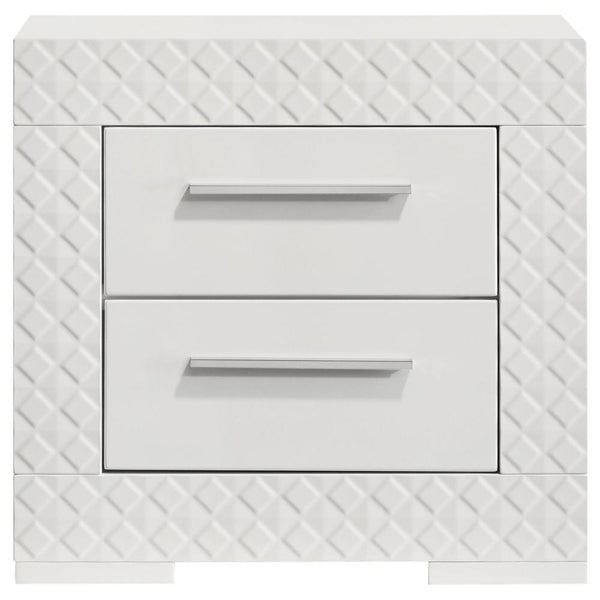 Ivon Nightstand, 2 Drawers, 26 Inch Modern Glossy White Solid Hardwood -BM328643